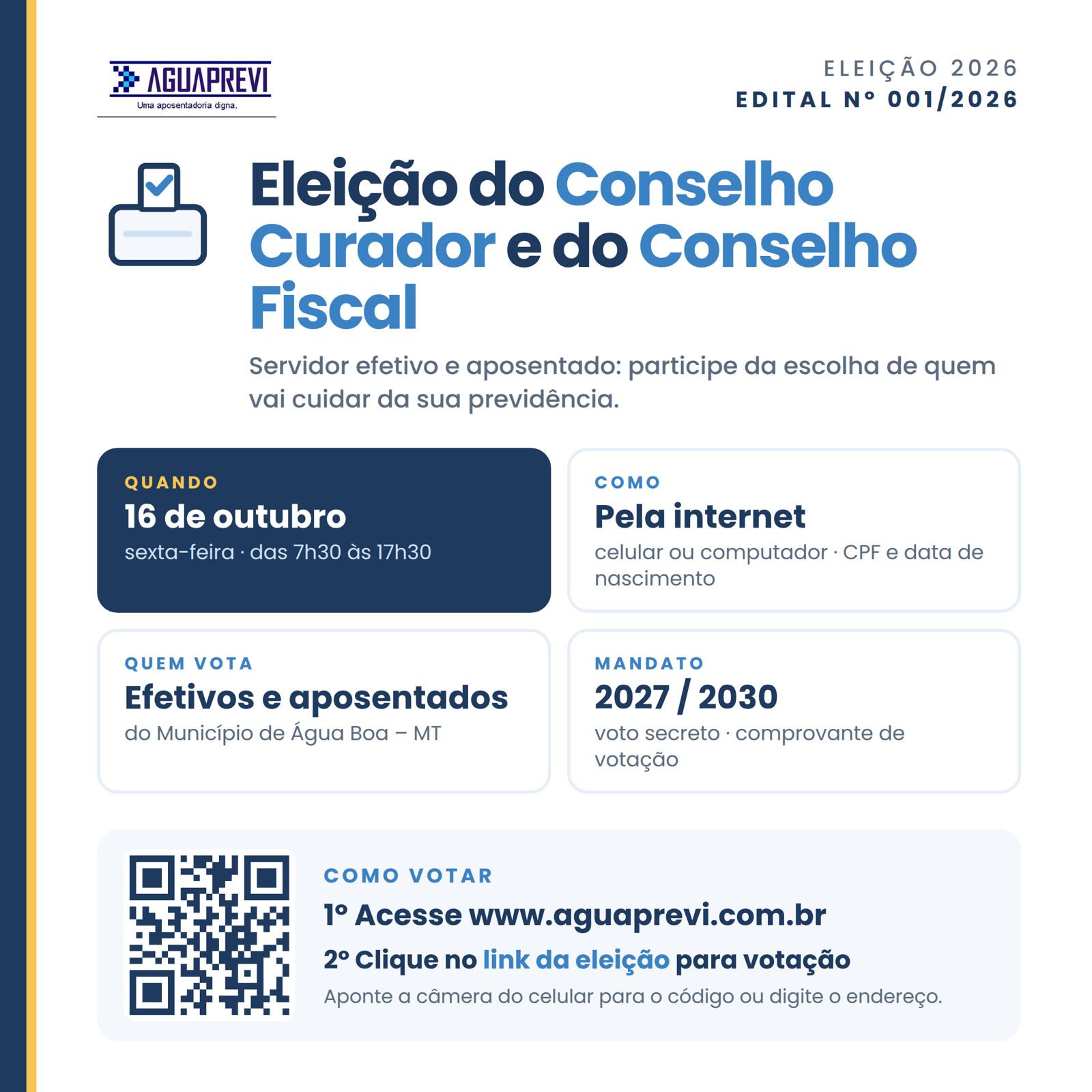 AGUAPREVI Realiza Eleição Online para Conselhos Curador e Fiscal em Água Boa